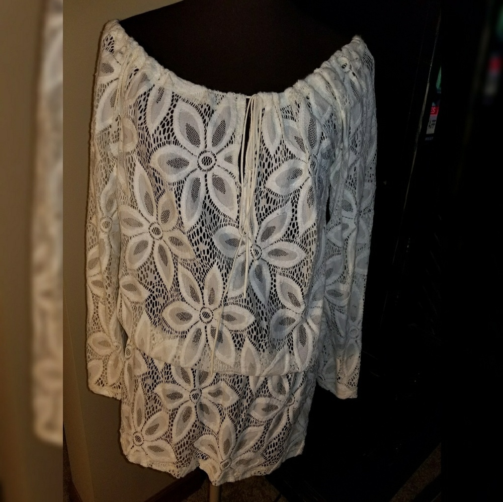 Cream Lace Tunic Top
